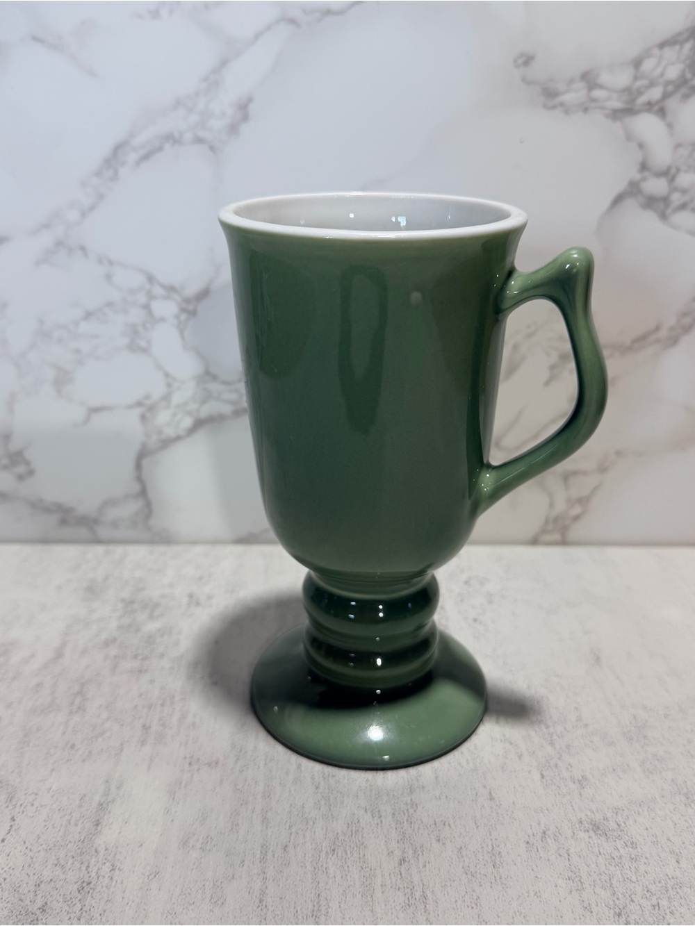 Glazed Pedestal Ceramic Mug in Forest Green